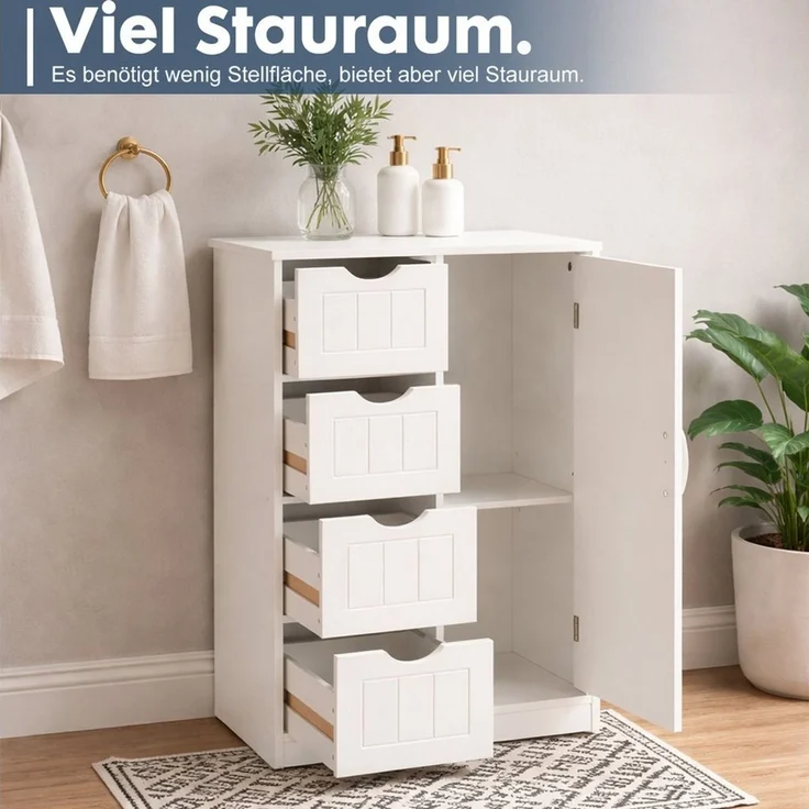 DUMOS Badkommode Badezimmerschrank Badschrank Beistellschrank, mit 4 Schubladen, Schranktür, verstellbare Ablage – Bild 1