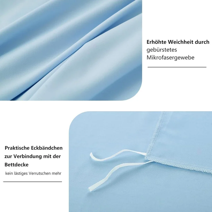 Bettwäsche 200x220 3tlg Blau Mikrofaser Reißverschluss Weich & Bügelfrei – Bild 5