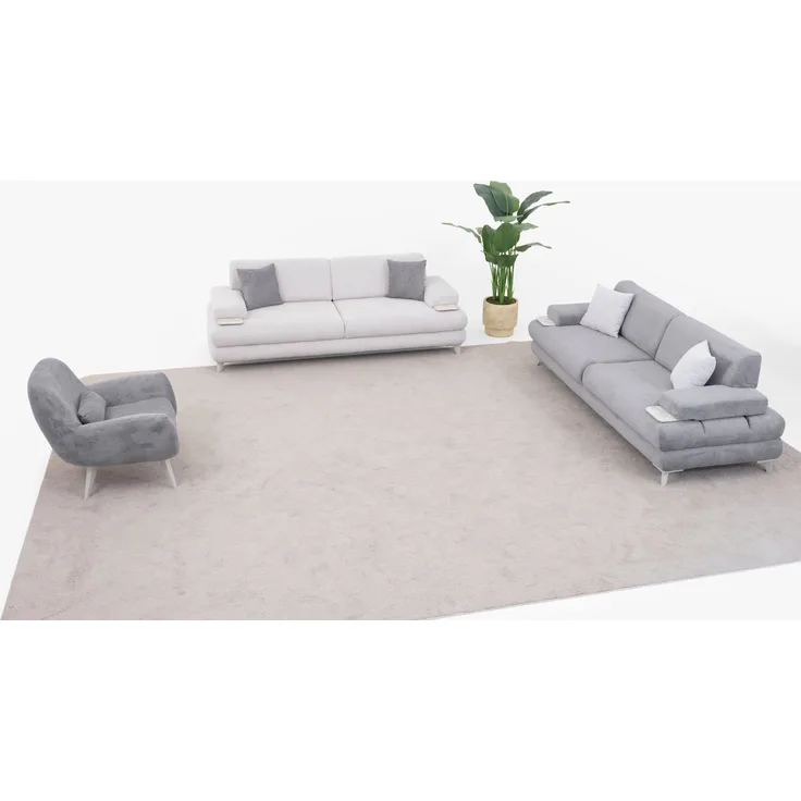 Sitzgruppe/Sofa Set - Wohnzimmergarnitur "Vanda" 3+3+1-Grau/Weiß
