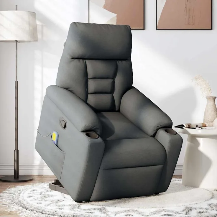 vidaXL Massagesessel mit Aufstehhilfe Dunkelgrau Stoff 3303043