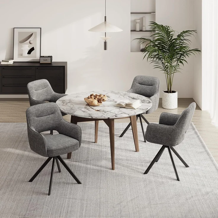 COLAMY Drehbare Esszimmerstühle 4er Set mit Armlehnen, Drehbare Polsterstühle für Küche & Esszimmer aus weichem Florstoff mit Metallgestell und Rückenlehne, für Esszimmer, Küche, Büro,Grau – Bild 2