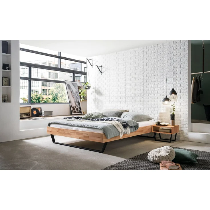 Hasena Massivholzbett Ostino Kernbuche mit Kufenfüßen schwarz 200x210 cm, Komforthöhe 25 cm – Bild 2