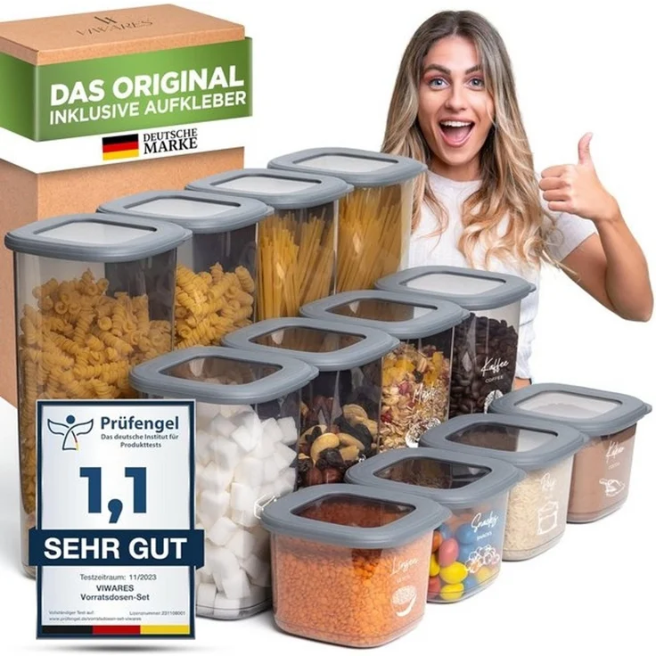 Viwares Vorratsdosen mit Deckel Luftdicht, 12er Vorratsbehälter Set BPA-Frei, Vorratsdose zur Müsli Mehl Aufbewahrung Küche, Praktische Organizer Küche, Frischhaltedosen für Lebensmittelaufbewahrung – Bild 4