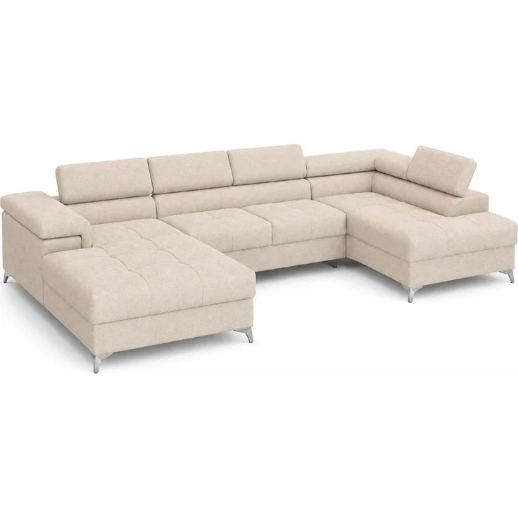 KRISAN MÖBEL MICHAEL-ANGELO U-Form Ottomane Links Wohnlandschaft 345 x 90 x 202 x 202 cm, mit Bettkasten in Beige/Creme – Bild 1