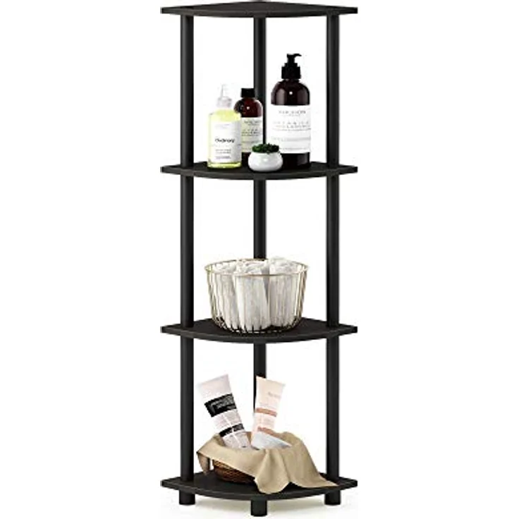 Furinno 4-stufiges-Eckregal, Espresso/Schwarz, 29. 46x29. 46x110. 49 cm – Bild 2