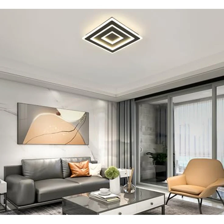 Comely LED Deckenleuchte Schwarz Quadratisch for Wohnzimmer, 52W 5850LM 40cm Moderne Deckenlampe Deckenbeleuchtung Lampen für Schlafzimmer, Wohnzimmer, Natürliches Licht 4500K, 40cm – Bild 3