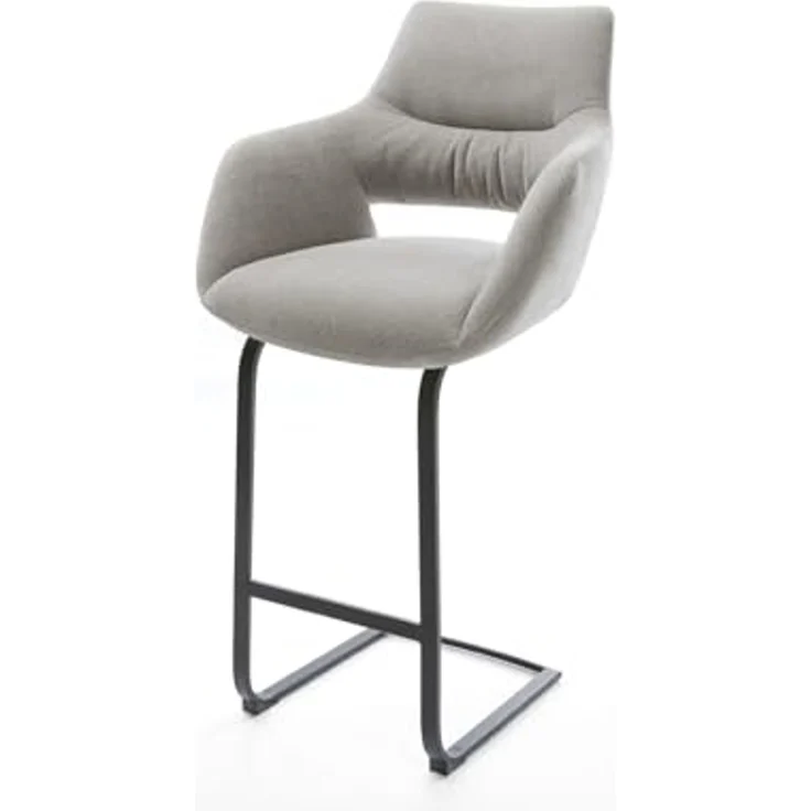 Barstuhl Yago-Flex Strukturstoff Soft Grau Freischwinger Flach Metall Schwarz Taschenfederkern – Bild 2