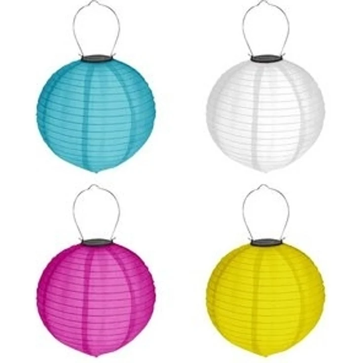 HAC24 LED Lampion 4x Deko Lampenschirm Lampe Party Garten Kugel Laterne, LED fest integriert, Kaltweiß, Bunt, Solar, Ø 20 cm, mit Haken zum Aufhängen – Bild 6