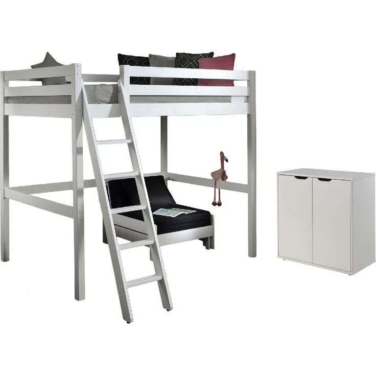 Hochbett Katheryn 209x215x190 Kinderbett Massivholz+MDF Weiß