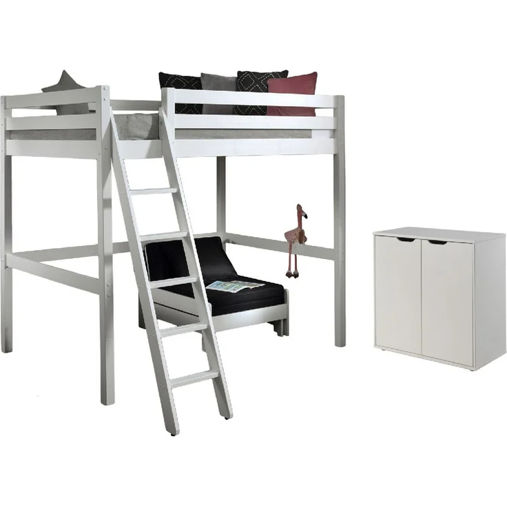 Hochbett Katheryn 209x215x190 Kinderbett Massivholz+MDF Weiß – Bild 1