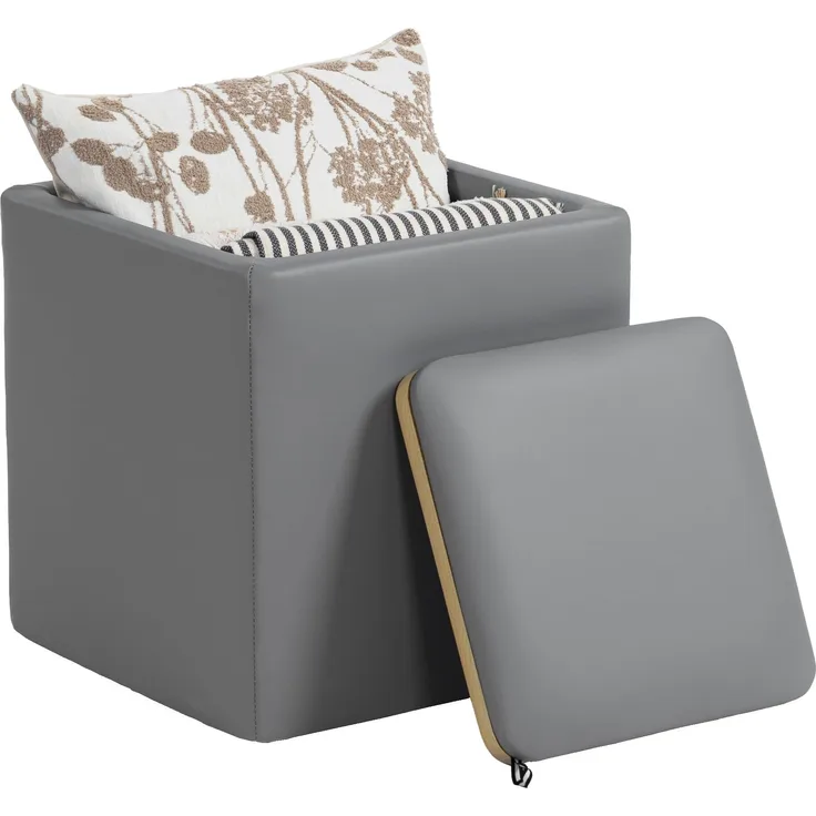 HOMCOM Sitzhocker mit Stauraum Hocker mit Deckel, Quadratischer Fußhocker Sitzwürfel Aufbewahrungsbox Polsterhocker Couchtisch Kunstleder 40 x 40 x 40 cm Grau