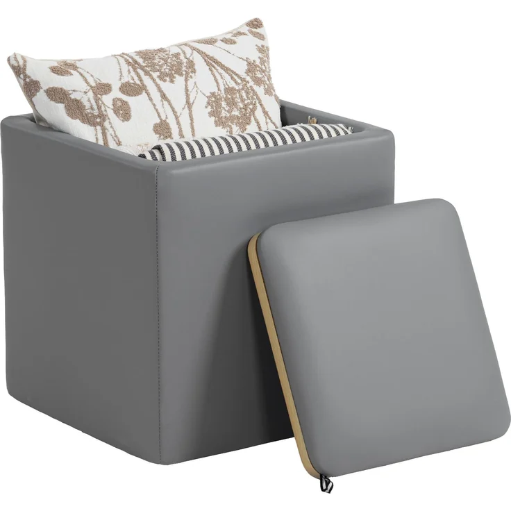 HOMCOM Sitzhocker mit Stauraum Hocker mit Deckel, Quadratischer Fußhocker Sitzwürfel Aufbewahrungsbox Polsterhocker Couchtisch Kunstleder 40 x 40 x 40 cm Grau
