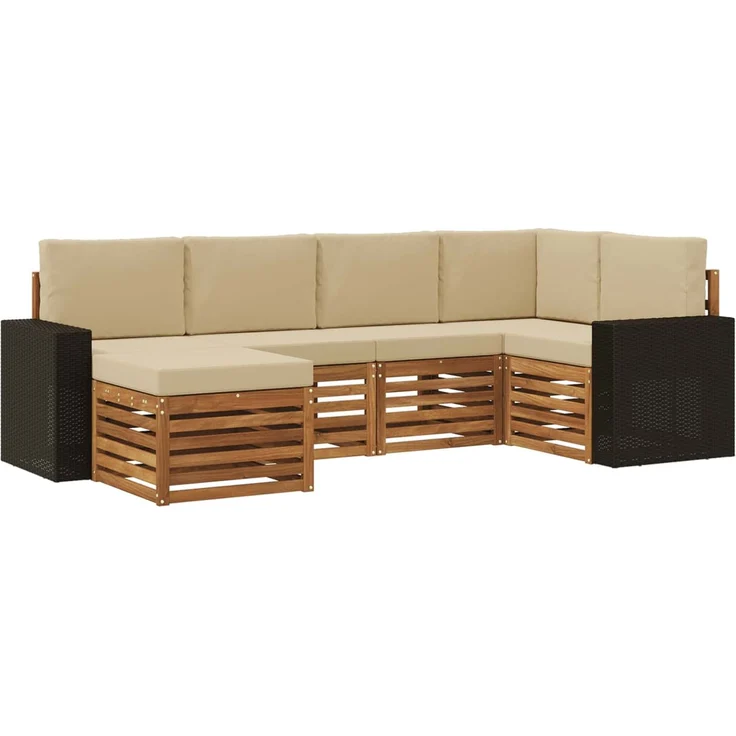 vidaXL Outdoor-Sofagarnitur 6 stk. 5-Sitzer Natur und Beige 3384574 – Bild 2