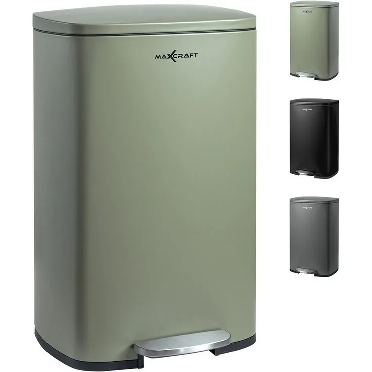 MAXCRAFT Mülleimer / Treteimer mit Soft Close Deckel - 50 Liter in Grün