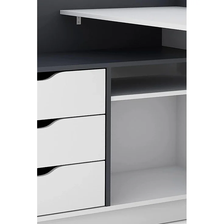 byLIVING Winkelschreibtisch BELFAST / Rechts oder Links montierbar / 3 Schubkästen / matt weiß - anthrazit /Bürotisch / Eckschreibtisch / Schreibtisch / B 129, H 83,5, T 105 cm – Bild 7