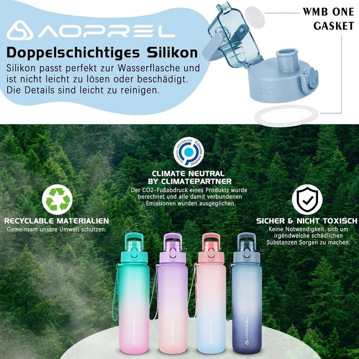AOPREL Trinkflasche 1l BPA-frei aus Tritan Sport Flasche Kohlensäure geeignet – Bild 5