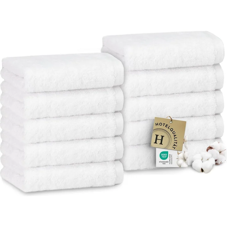 ZOLLNER 10er Set Seiftücher, 100% Baumwolle, 10x10cm, weiß, extra flauschig – Bild 1