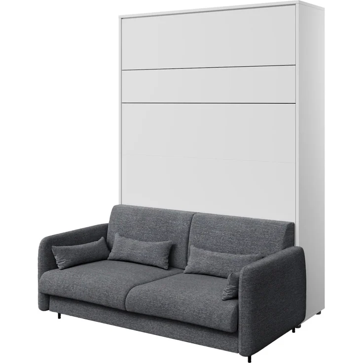 MEBLINI Schrankbett BC-12 - 160x200cm Vertikal - Weiß Matt/Dunkelgrau - mit Sofa - Wandbett mit Lattenrost - Klappbett mit Schrank - Wandklappbett - Murphy Bed – Bild 1
