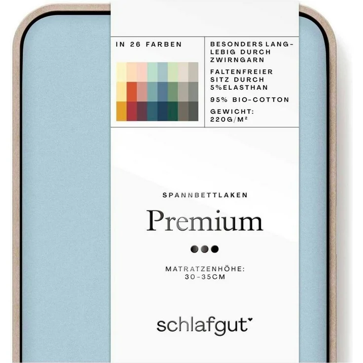 Schlafgut Spannbettlaken Premium, Gummizug: rundum, (1 Stück), Mako-Zwirn-Jersey, Blue Light, L 140x200cm - 160x220cm – Bild 2
