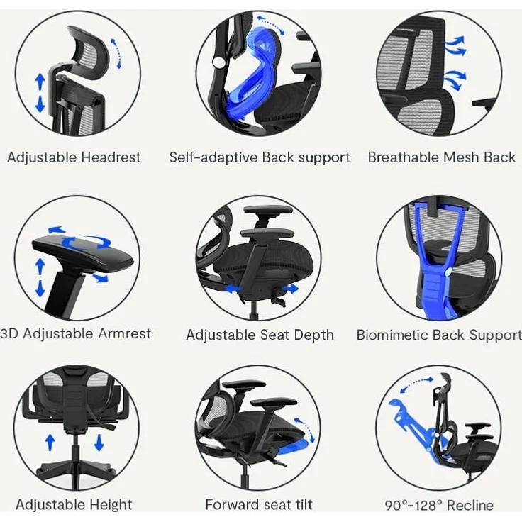 FLEXISPOT Bürostuhl Schreibtischstuhl Premium Ergonomischer C7 (Rückenlehne verstellbar 90°-128°, 2D-Kopfstütze, 3D-Armlehnen), Chef-Mesh-Bürostuhl, Computer-Bürostuhl, 130KG Tragkraft – Bild 7