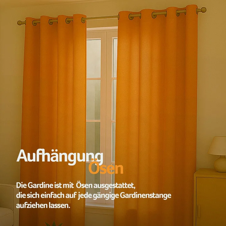 Gardine mit Ösen *** x *** cm ( Breite x Länge ) in ***, blickdichter Vorhang, Ösenvorhang in vielen Variationen 140x175 cm Hellorange – Bild 6