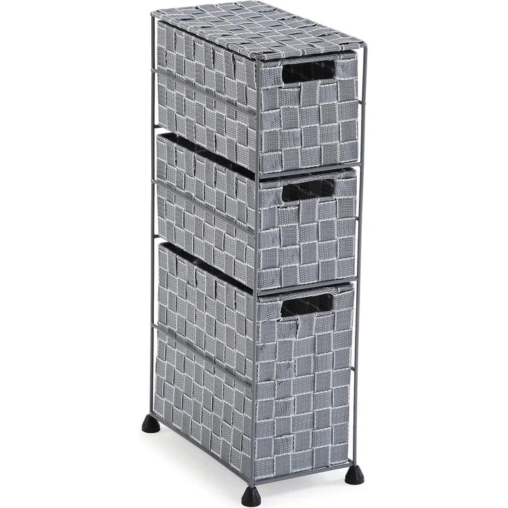 Versa Nilo Zusatzmöbel für das Badezimmer, Badezimmerregal mit 3 Aufbewahrungskörben, Maße (H x L x B) 57 x 15,5 x 28 cm, Texturierter Kunststoff, Grau – Bild 1