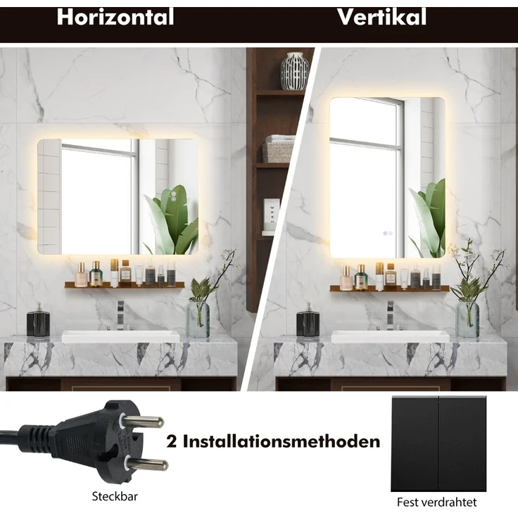LED Badspiegel mit Beleuchtung & Touch Schalter & Memory Funktion Wandspiegel 70 x 50 cm – Bild 4