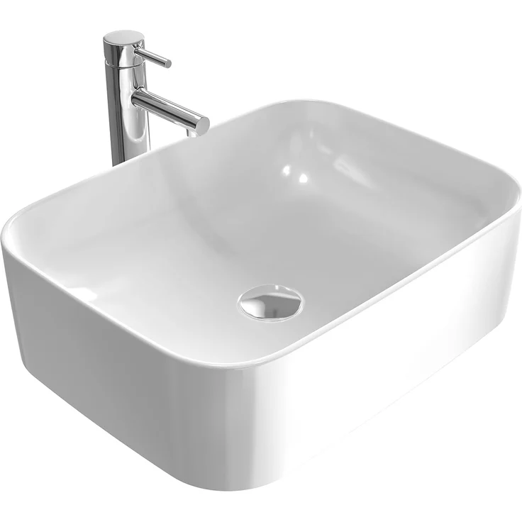EMKE Waschbecken Aufsatzwaschbecken 50 x 38 x 15 cm, Handwaschbecken für Badezimmer & Gäste WC, Waschtisch Klein Waschbecken Bad Waschschalen Eckig Keramikwaschbecken Weiß – Bild 1
