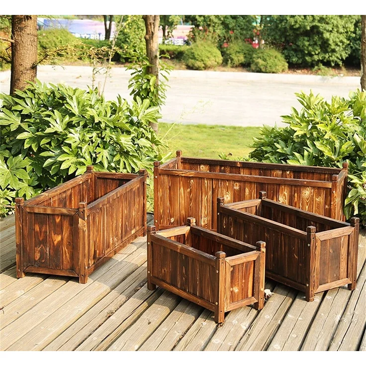UNHO Blumenkästen Pflanzkasten Holz Pflanzkübel Rechteckig Blumenkasten Blumentopf Blumenkübel Hochbeet Frühbeet Garten Gemüsebeet Pflanzenkasten Tomaten 30x60x34 cm Braun – Bild 10