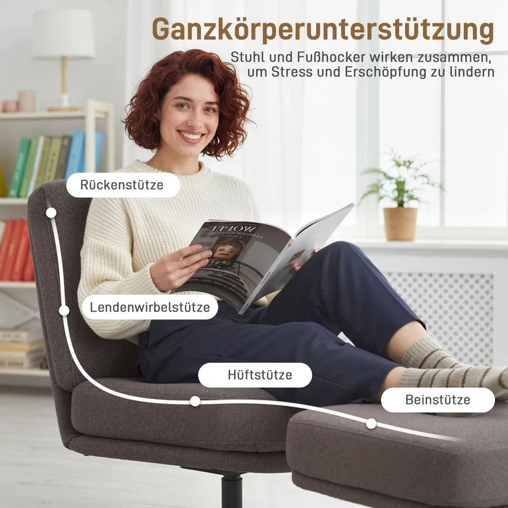 MELAYR, Sessel mit Hocker Drehbar Loungesessel mit Leinenoptik für Wohnzimmer Dunkelgrau, 91 x 68 x 93 cm – Bild 6