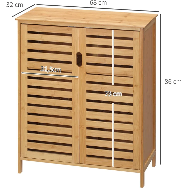 Badezimmerschrank, Bambusschrank mit Lamellendesign für Badezimmer, Flur, kompakte Größe, viel Stauraum, Naturholz--Naturholz--68x32x86cm--YOUDENOVA – Bild 5