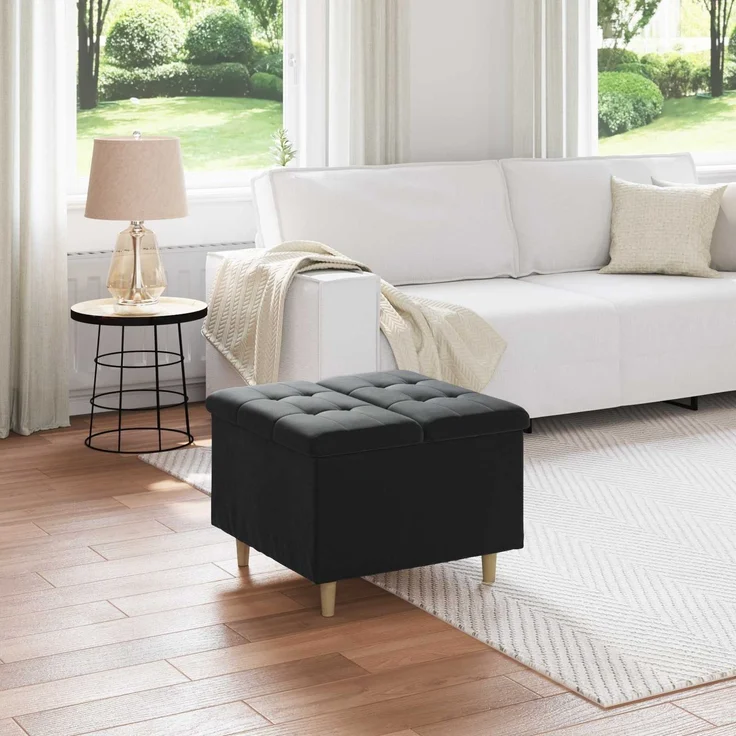 vidaXL Ottoman mit Stauraum Schwarz 60 x 60 x 45 cm Samt 876829 – Bild 1