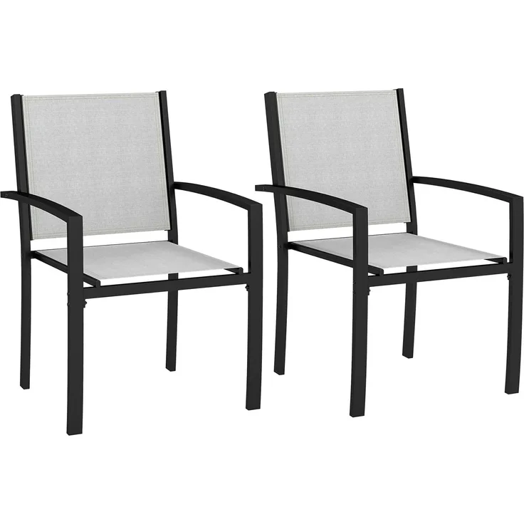 MELAYR, Set aus 2 stapelbaren Gartenstühlen mit Armlehnen, Stahlgestell, 60 x 65 x 85 cm, hellgrau