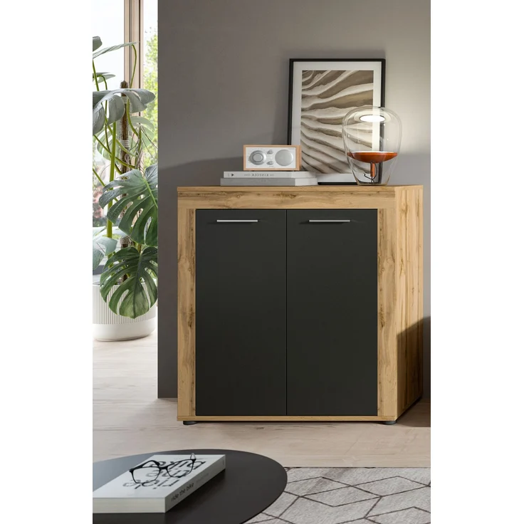 xonox. home Wohnen Jam X8BN1T20 Highboard Hochkommode Wohnzimmerschrank Hochschrank in Wotan Eiche Melamin/grau Nachbildung, ca. B/H/T: 80 x 88 x 35 cm – Bild 6