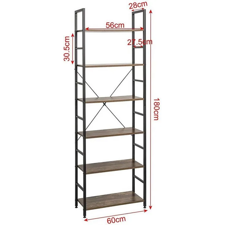 EUGAD Bücherregal, 1-tlg, Standregal, Küchenregal, 6 offenen Regalebenen
