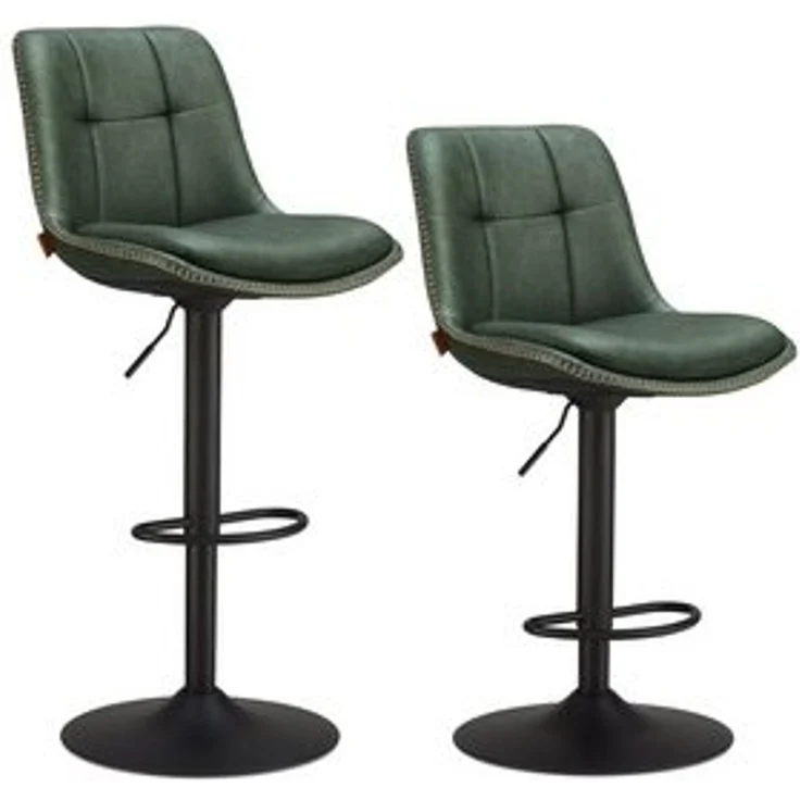 Vasagle Barhocker 2er Set, Barstühle höhenverstellbar, drehbare Küchenhocker, gesteppter PU-Bezug, mit Rückenlehne und Fußstütze, Esszimmer, Theke, Stahl, waldgrün LJBDE095C01 – Bild 6