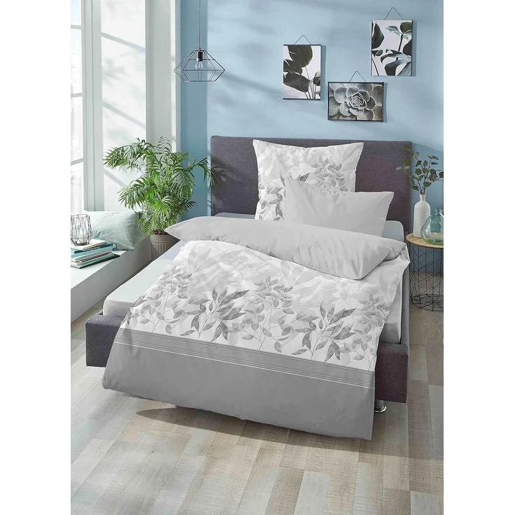 biberna Baumwoll-Satin Bettwäsche FLORAL, grau, 1x 135x200 cm + 1x 40x80 cm + 1x 80x80 cm – Bild 5