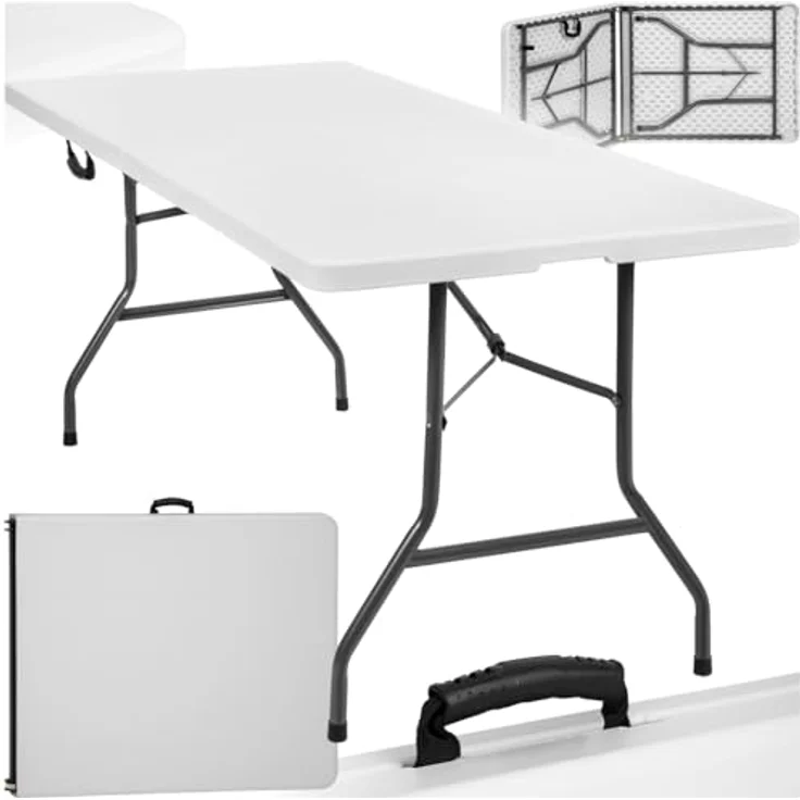 tectake® Klapptisch, Campingtisch mit Trageschlaufe, Gartentisch klappbar, Anti-Rutsch Füße, robust, leicht zu reinigen, 183 x 76 x 74 cm, Tisch für Garten, Terrasse, Balkon, Camping und Picknick – Bild 2