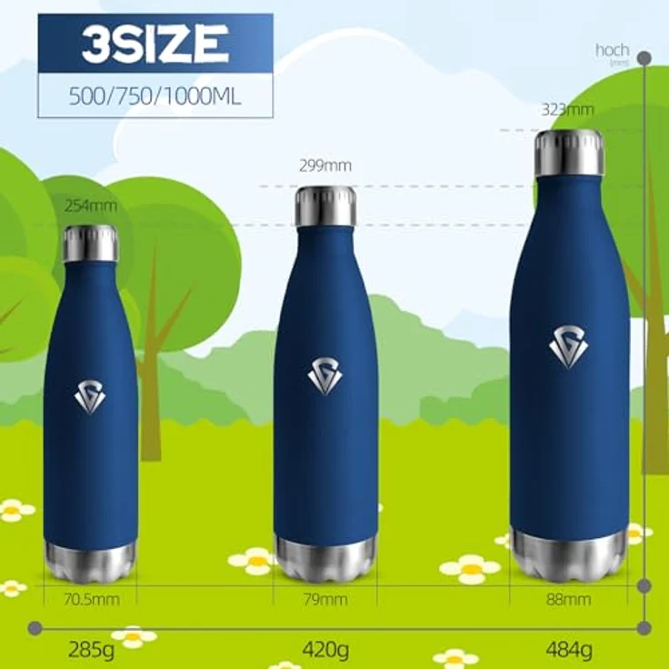 Trinkflasche Edelstahl 500ML, BPA-frei, Wasserflasche, Auslaufsichere Isolierflasche Doppelwandig, Thermosflasche, Trinkflasche Kohlensäure Geeignet, Water Bottle für Fitness, Schule, Kinder – Bild 4