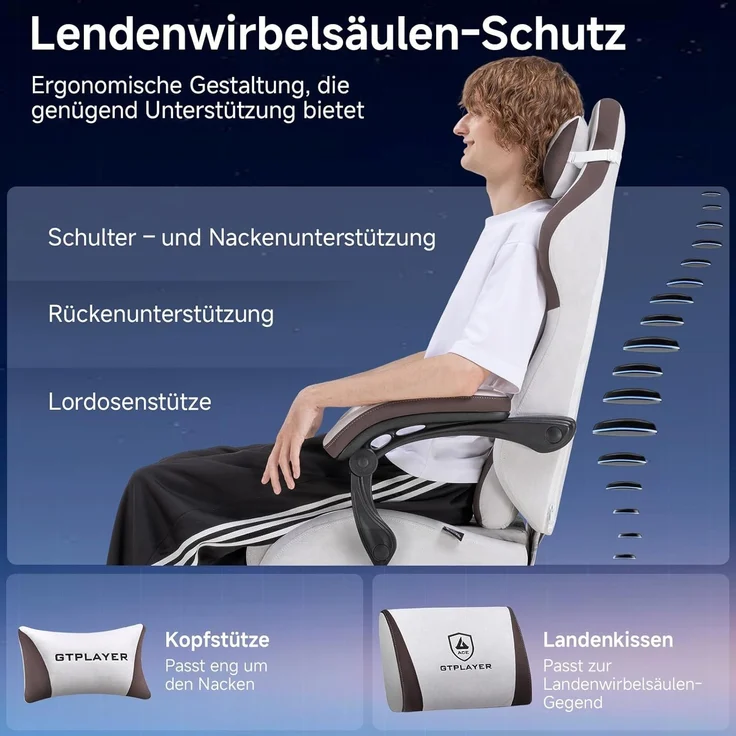 GTPLAYER Gaming-Stuhl Stoff Gaming Chair Ergonomisch Bürostuh PC Stuhl, 150kg Belastbarkeit, Schreibtischstuh mit Federsitzkissen und Fußstütze – Bild 8