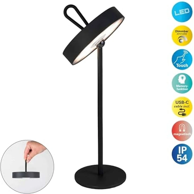 NÄVE LED-Tischleuchte 5315322, 3W, 260lm, 3000K, Akku, magn, schwarz – Bild 2