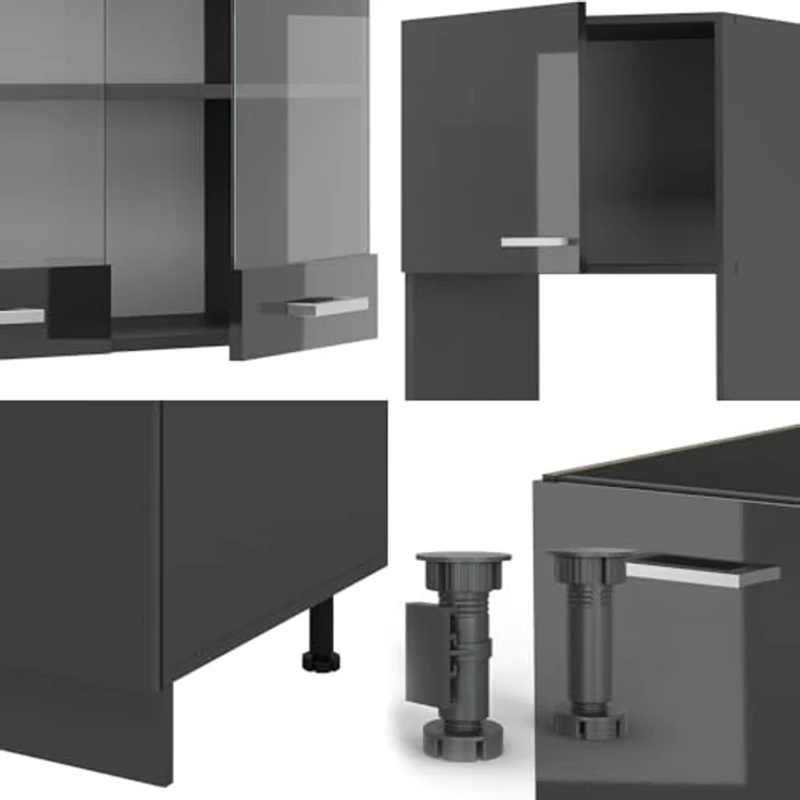 Eckküche R-Line Anthrazit Hochglanz/Anthrazit 247 x 60 cm , AP Eiche Vicco – Bild 6