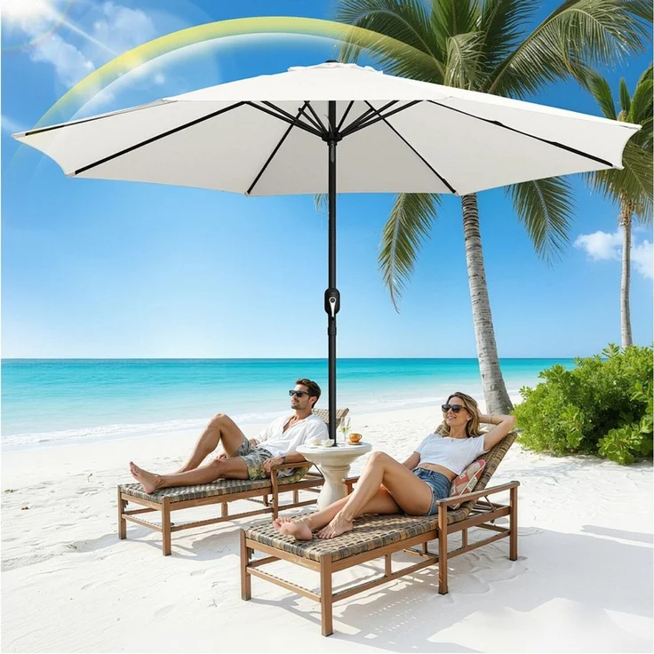 Clanmacy Sonnenschirm Sonnenschirm Ø350 cm Balkonschirm Gartenschirm UV50+ ohne Knick Beige, LxB: 350x350 cm, Stabiler knickbar/für Garten, Balkon, Terasse/Sonnenschutz – Bild 5