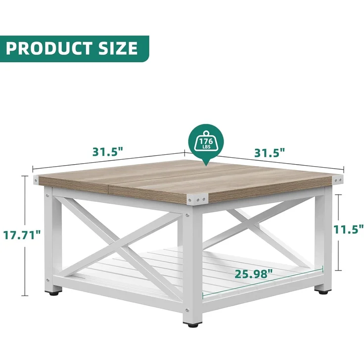 YITAHOME Couchtisch, Quadratischer Wohnzimmertisch 2-stöckiger, Couchtisch mit Stauraum für Couch Schlafzimmer,Stabiler Metallrahmen 80 x 80 x 45 cm ﻿ ﻿ – Bild 2