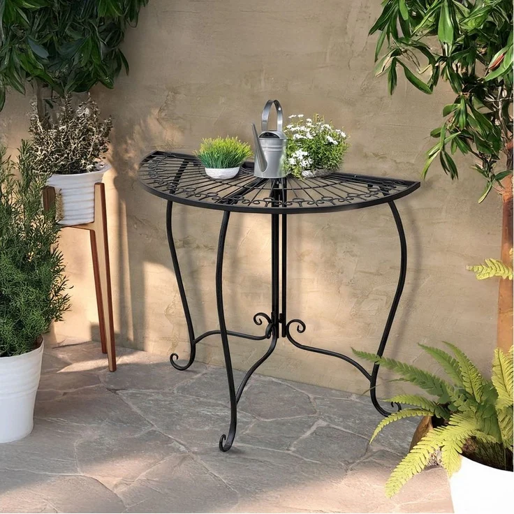 Spetebo Beistelltisch aus Metall halbrund schwarz - 80 x 71 cm (Anzahl, 1-St, Stück), schwer und stabil – Bild 3