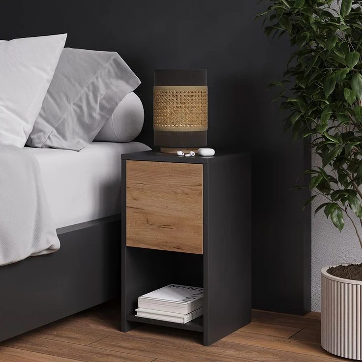 Nachttisch Evo Anthrazit/Goldkraft Eiche 30 x 55 cm mit Schublade Vicco – Bild 3