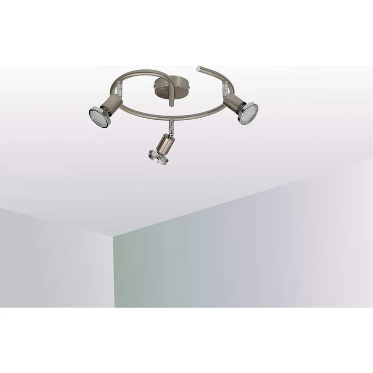 TRANGO LED Deckenspots, 3-flammig 2935-032G LED Deckenleuchte FINNO in Rondell Edelstahl-Optik inkl. 3x 3 Watt GU10 LED Leuchtmittel I Deckenlampe I Deckenstrahler I Deckenspots, Wohnzimmer Lampe schwenkbar und drehbar