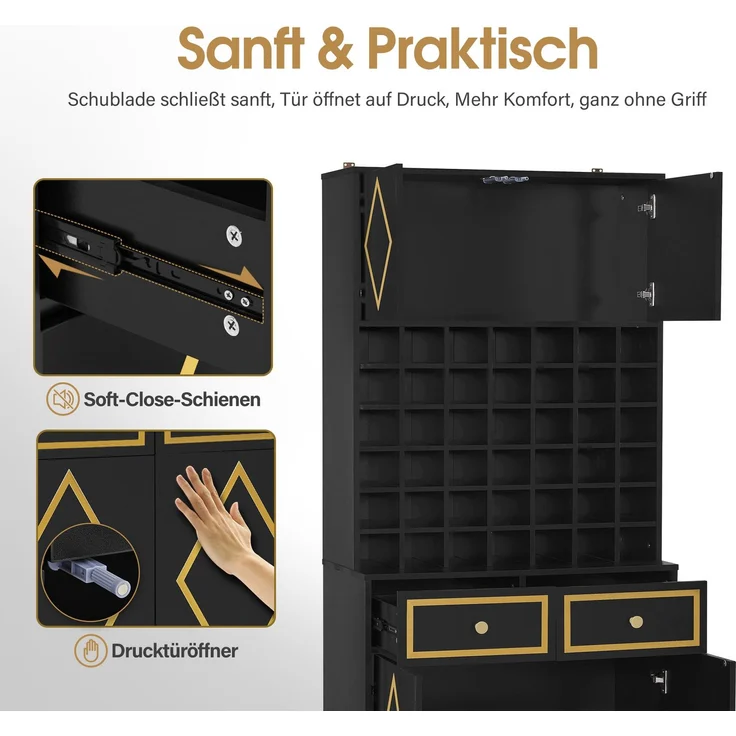 BarberPub Handtuchschrank mit 2 Schubladen, 42 Offenen Fächern & 4 Schränken, Badezimmerschrank Schwarz, Hochschrank Aufbewahrungsschrank Holz für Friseursalon, Schönheitssalon 40x80x180 cm, R6194 – Bild 6