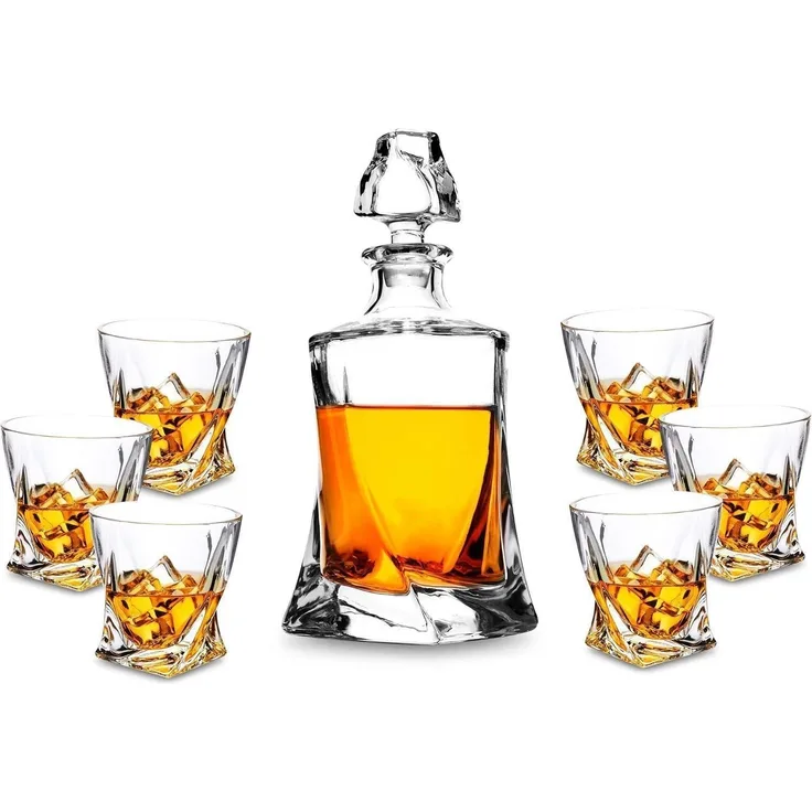 Whisky Geschenkset Bleifrei Kristallglas Karaffe 7-teilig 800ml 6x300ml