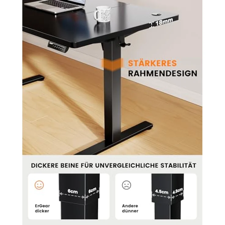 ErGear Höhenverstellbarer Schreibtisch-160x80 cm,100 KG Tragkraft Elektrischer Schreibtisch mit Fortgeschrittenem Bürstenlosem Motor, Leise Funktion, Robuster Metallrahmen, Vierteilige Tischplatte – Bild 6